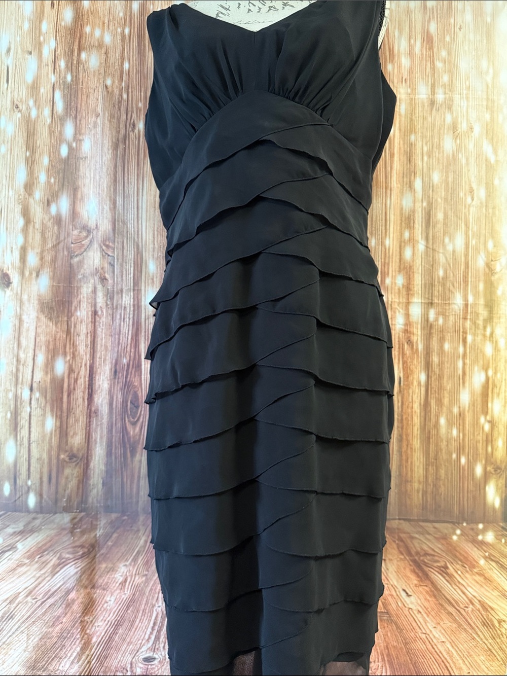 Black Formal Sleeveless Tiered V-Neck Midi Dress by Jones Wear Dress